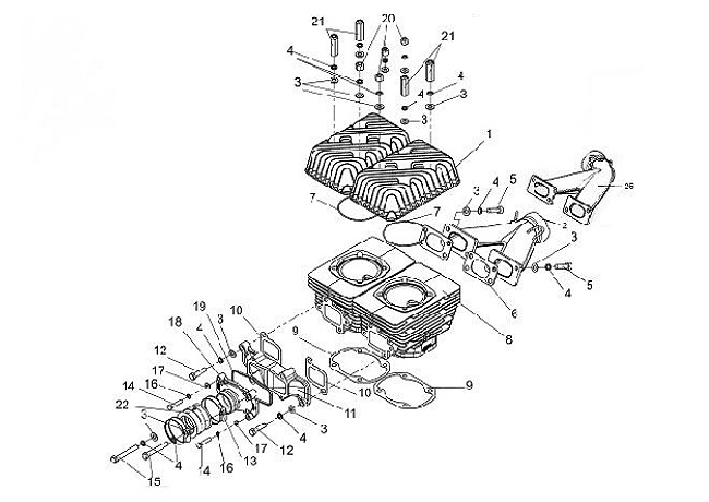 Цилиндровая группа, элементы впуска и выпуска